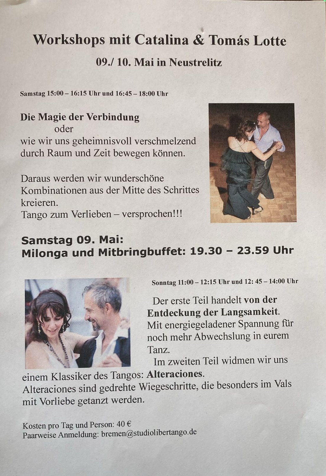 Milonga und Workshops mit Catalina & Tomás